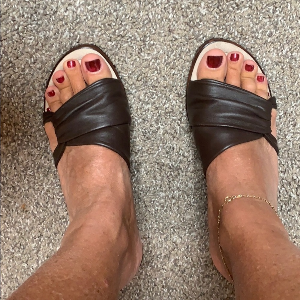 Brown Aerosole leather sandals with wooden heel - Picture 8 of 8